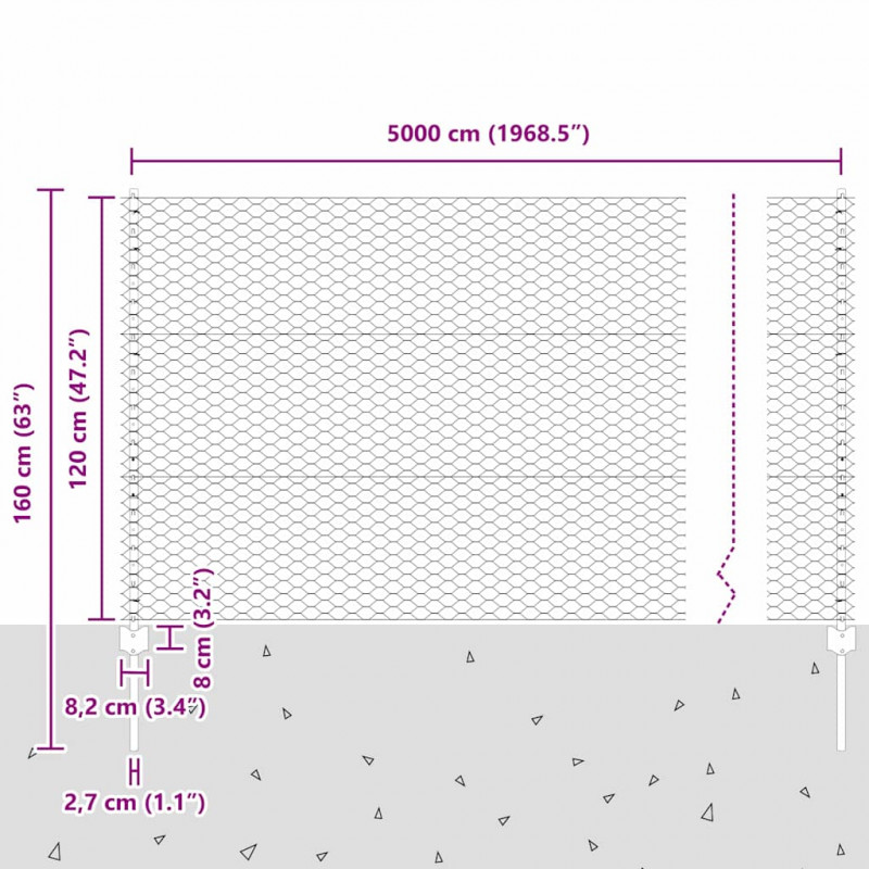 Ogrodzenie z słupkiem Szary 1,2 x 50 m Stal i PVC