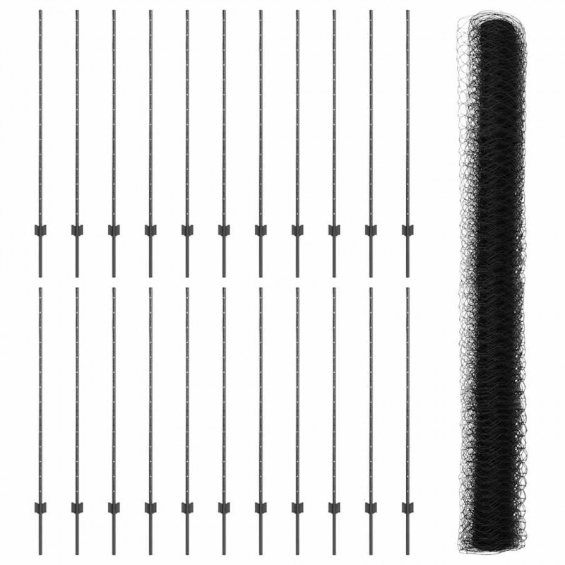 Ogrodzenie z słupkiem Szary 1,4 x 50 m Stal i PVC