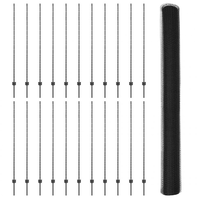 Ogrodzenie z słupkiem Szary 1,5 x 50 m Stal i PVC