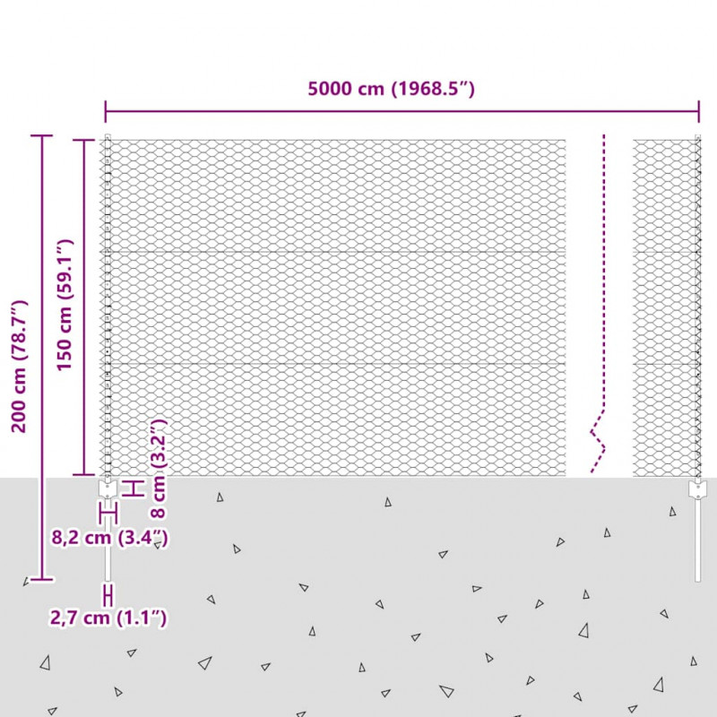 Ogrodzenie z słupkiem Szary 1,5 x 50 m Stal i PVC