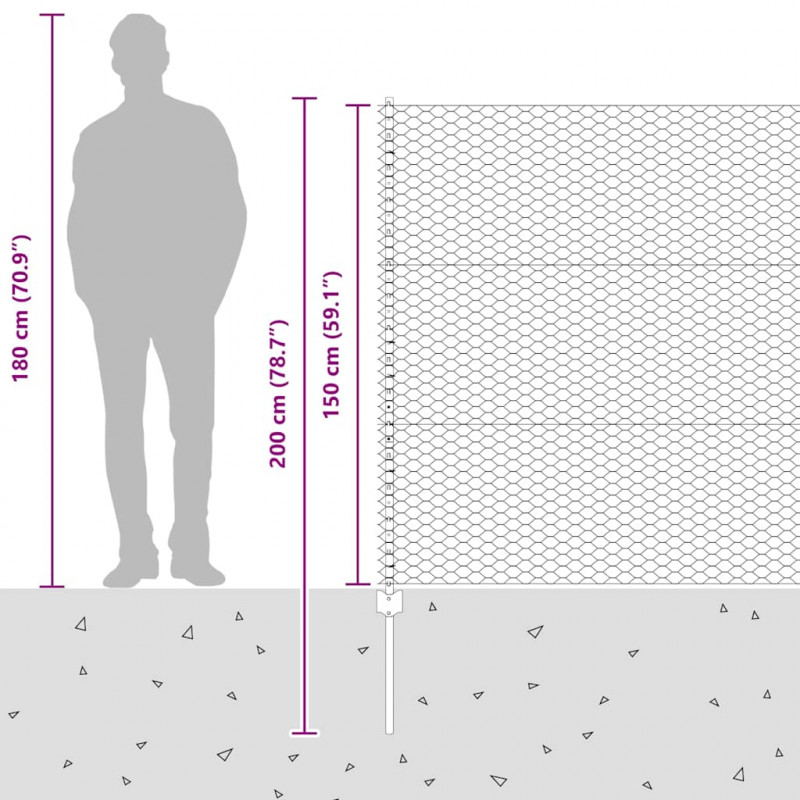 Ogrodzenie z słupkiem Szary 1,5 x 50 m Stal i PVC
