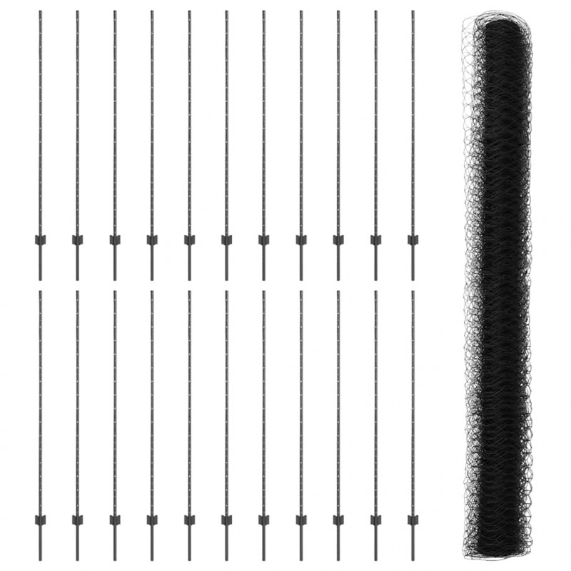 Ogrodzenie z słupkiem Szary 1,6 x 50 m Stal i PVC