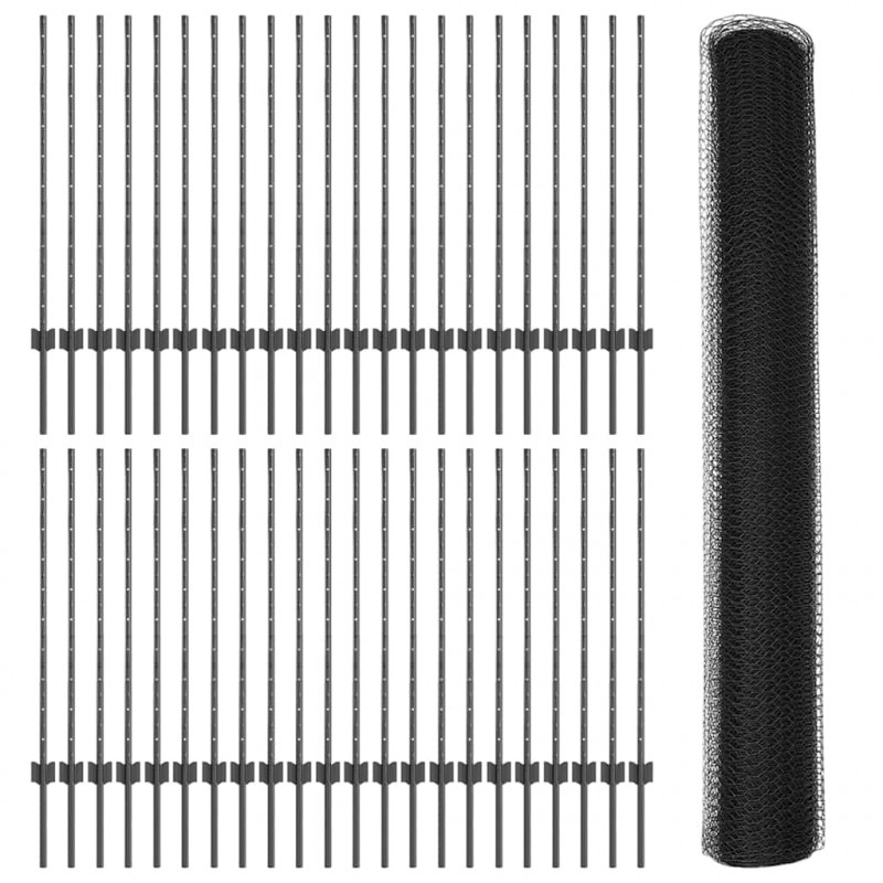 Ogrodzenie z słupkiem Szary 1 x 100 m Stal i PVC