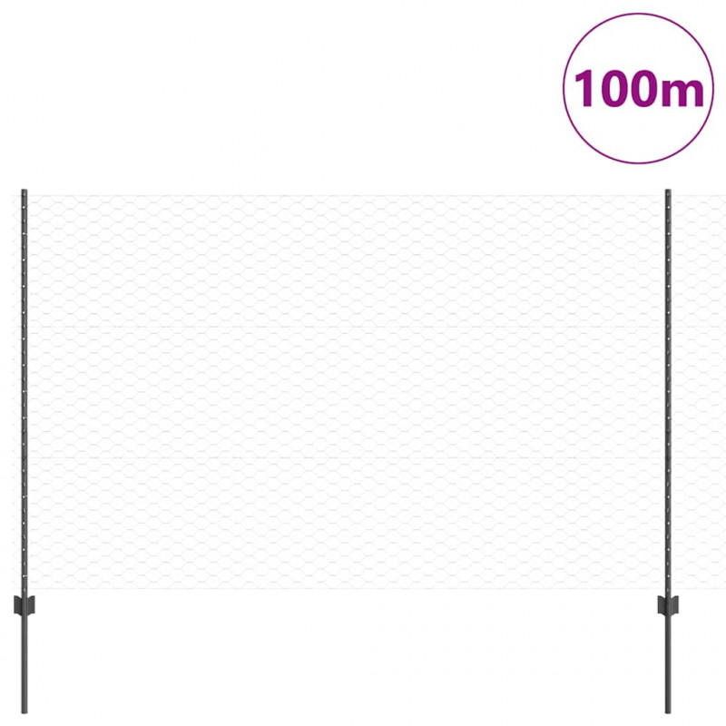 Ogrodzenie z słupkiem Szary 1,5 x 100 m Stal