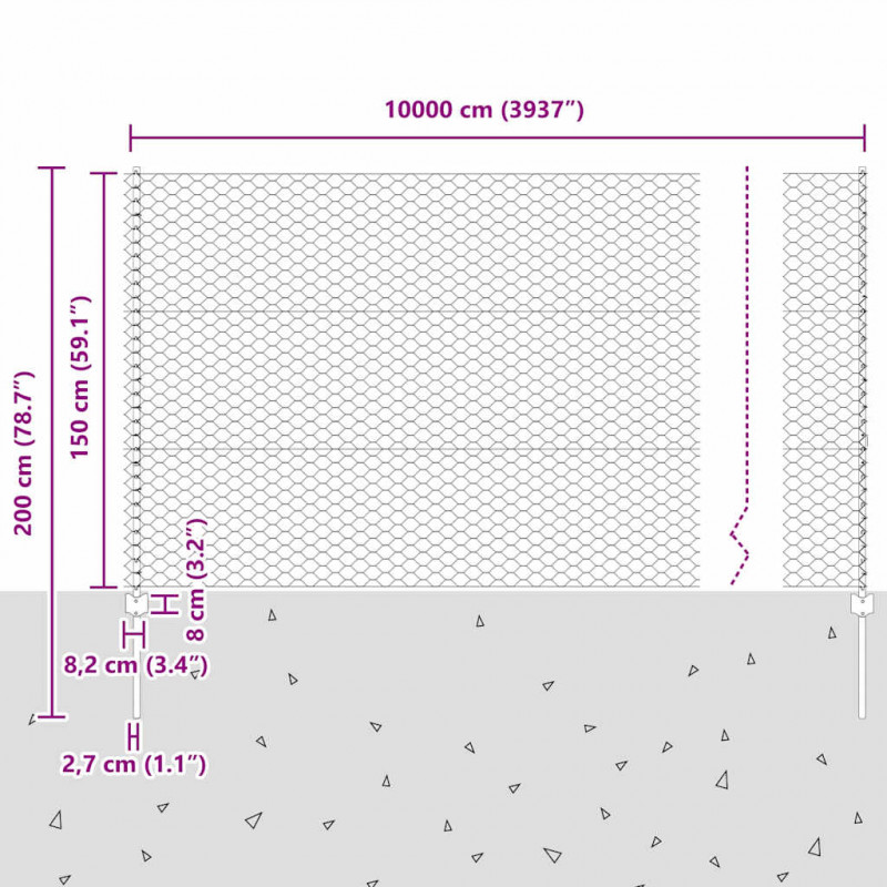 Ogrodzenie z słupkiem Szary 1,5 x 100 m Stal
