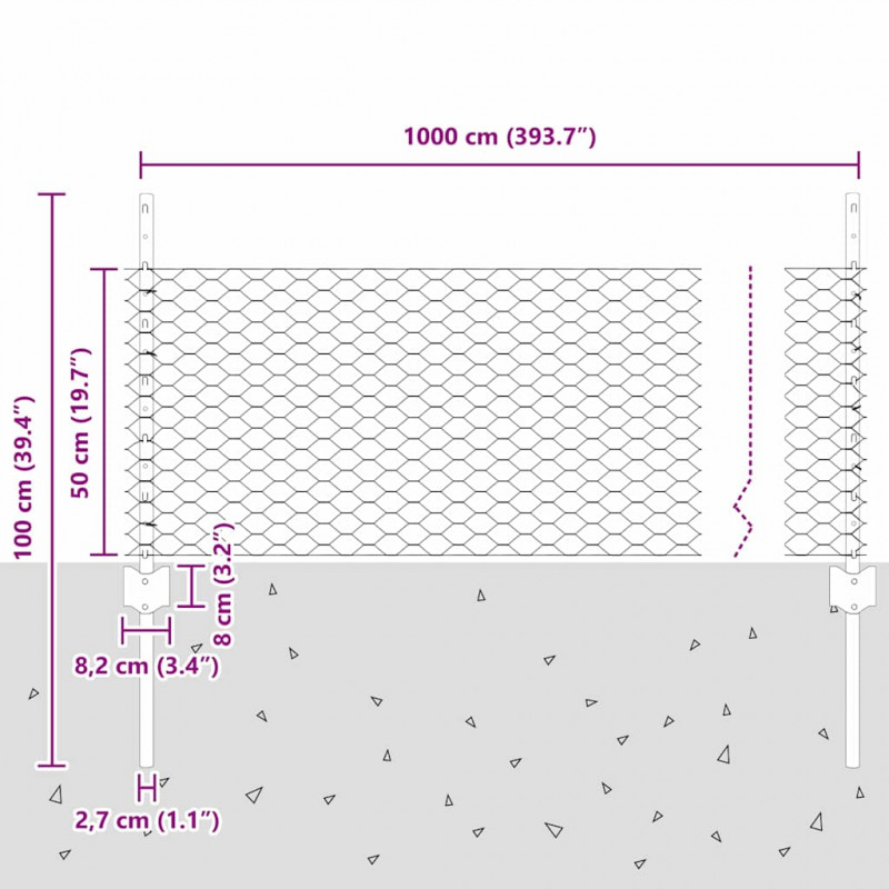 Ogrodzenie z słupkiem Srebrny 0,5 x 10 m Stal