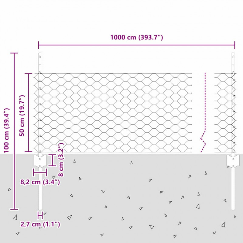 Ogrodzenie z słupkiem Srebrny 0,5 x 10 m Stal