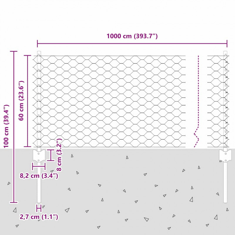 Ogrodzenie z słupkiem Srebrny 0,6 x 10 m Stal