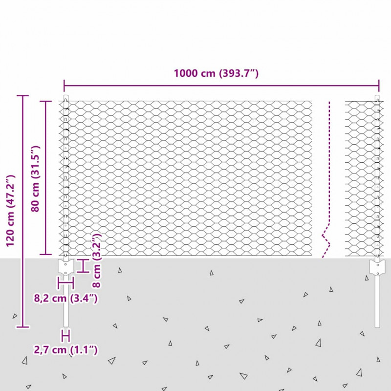 Ogrodzenie z słupkiem Srebrny 0,8 x 10 m Stal