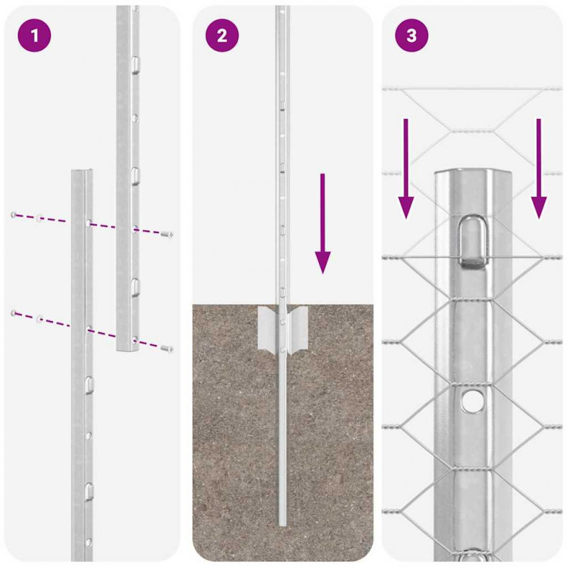 Ogrodzenie z słupkiem Srebrny 1 x 10 m Stal
