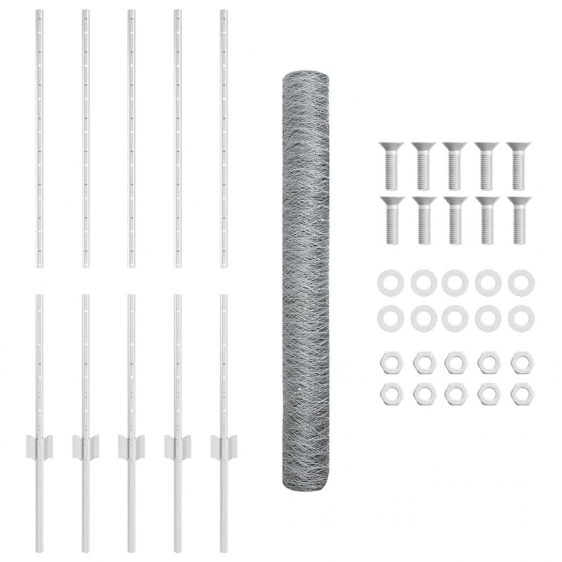 Ogrodzenie z słupkiem Srebrny 1 x 10 m Stal