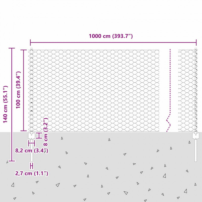 Ogrodzenie z słupkiem Srebrny 1 x 10 m Stal