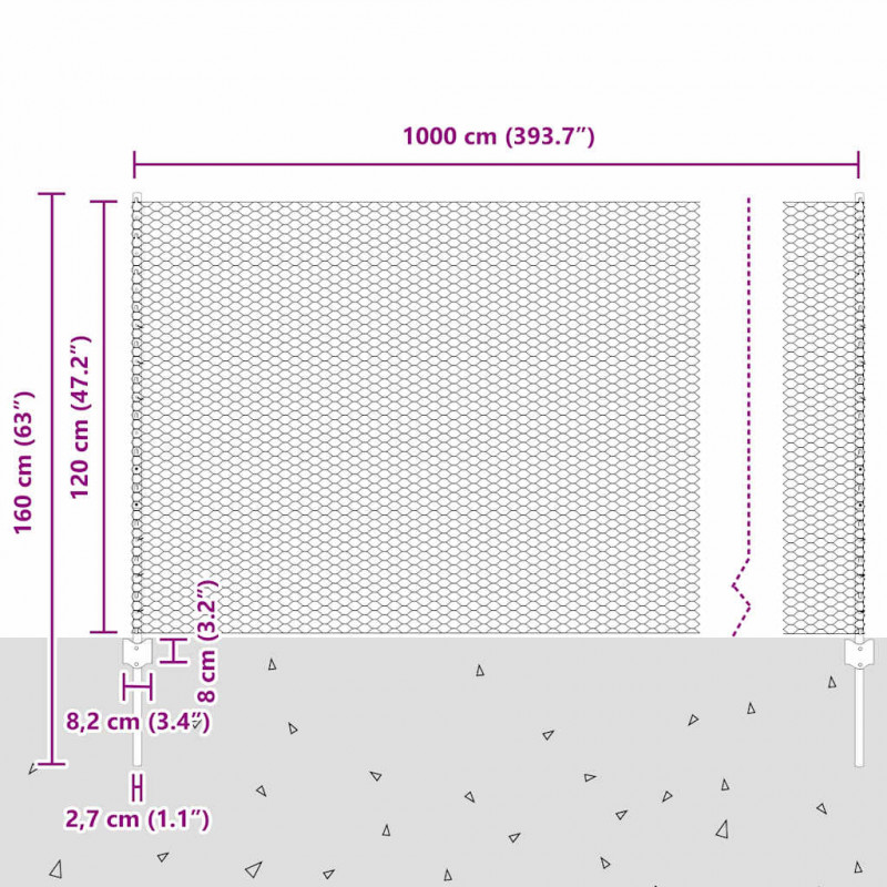Ogrodzenie z słupkiem Srebrny 1,2 x 10 m Stal