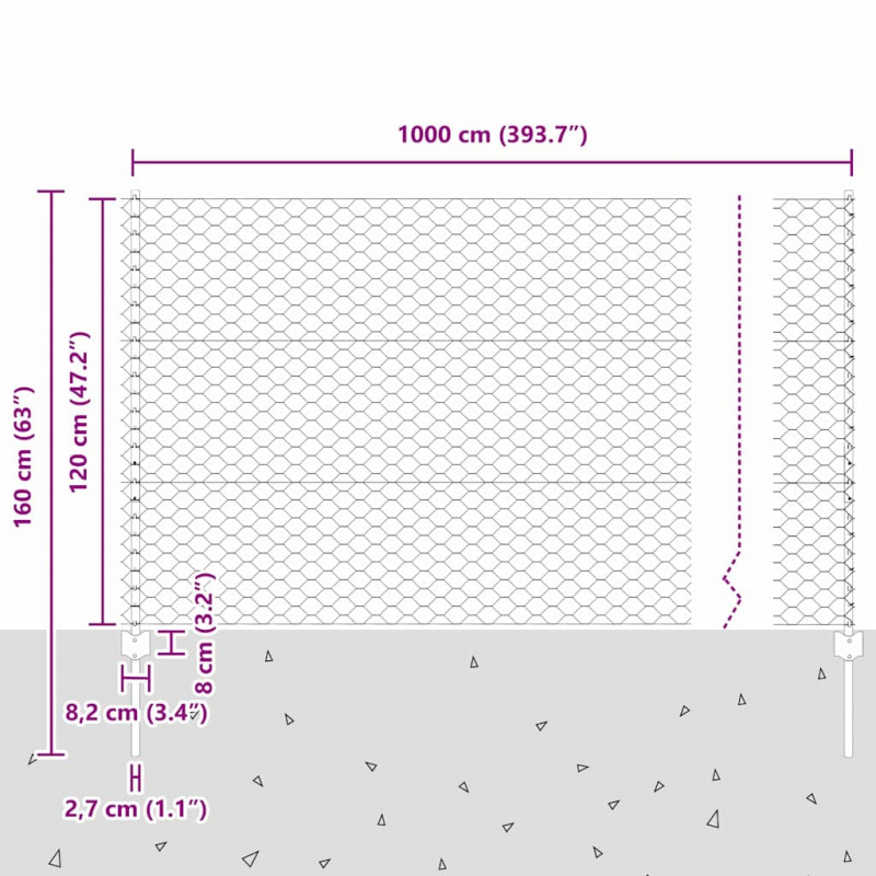 Ogrodzenie z słupkiem Srebrny 1,2 x 10 m Stal