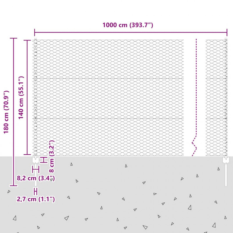 Ogrodzenie z słupkiem Srebrny 1,4 x 10 m Stal
