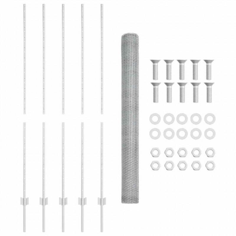 Ogrodzenie z słupkiem Srebrny 1,6 x 10 m Stal