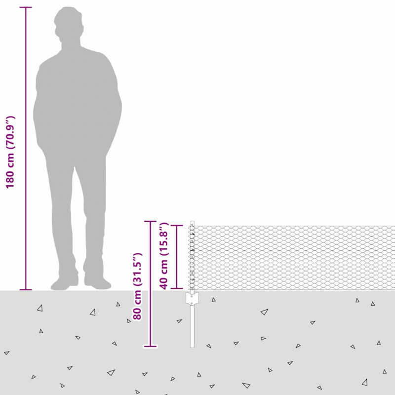 Ogrodzenie z słupkiem Srebrny 0,4 x 25 m Stal