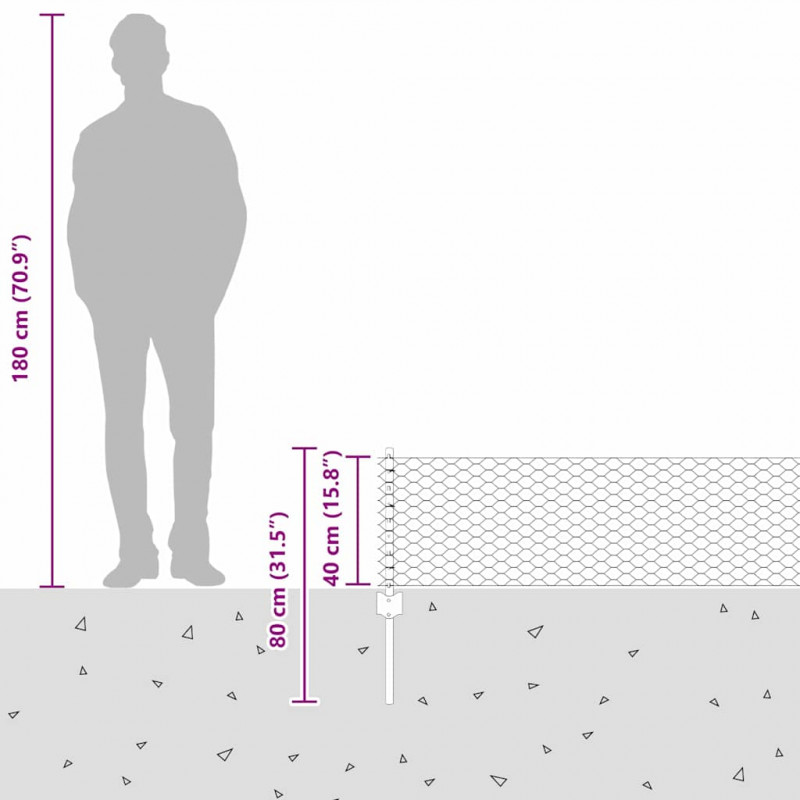 Ogrodzenie z słupkiem Srebrny 0,4 x 25 m Stal