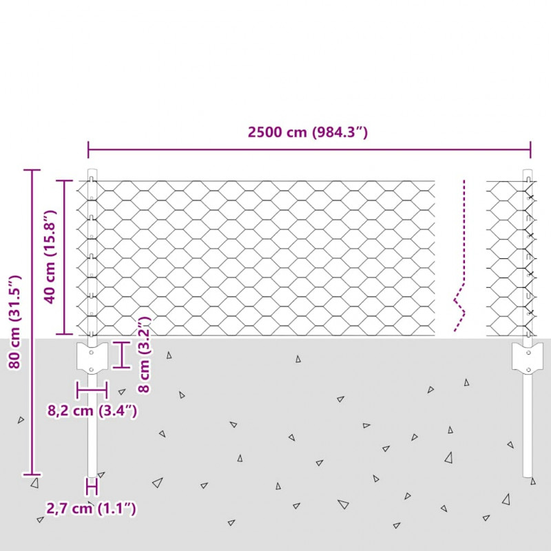 Ogrodzenie z słupkiem Srebrny 0,4 x 25 m Stal