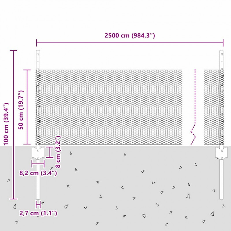 Ogrodzenie z słupkiem Srebrny 0,5 x 25 m Stal