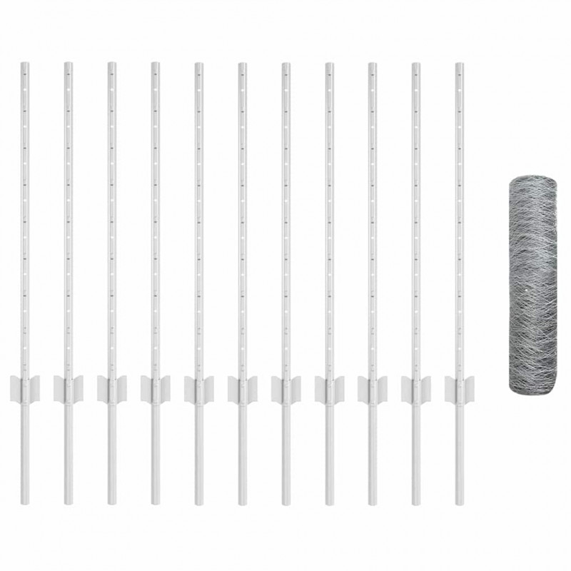 Ogrodzenie z słupkiem Srebrny 0,8 x 25 m Stal