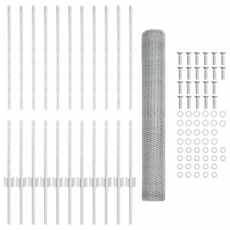 Ogrodzenie z słupkiem Srebrny 1 x 25 m Stal