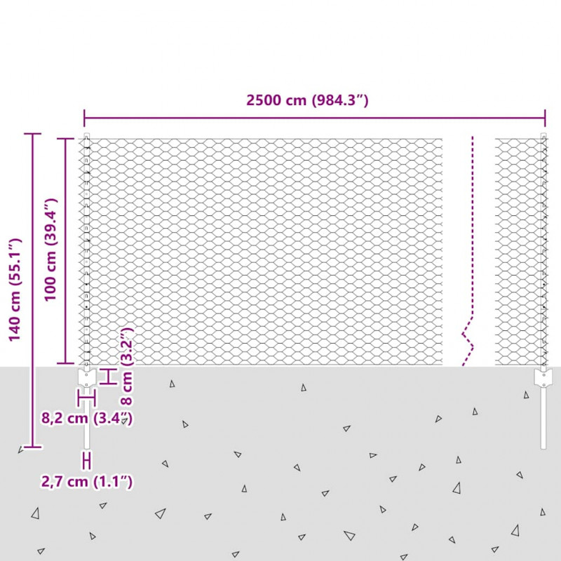 Ogrodzenie z słupkiem Srebrny 1 x 25 m Stal