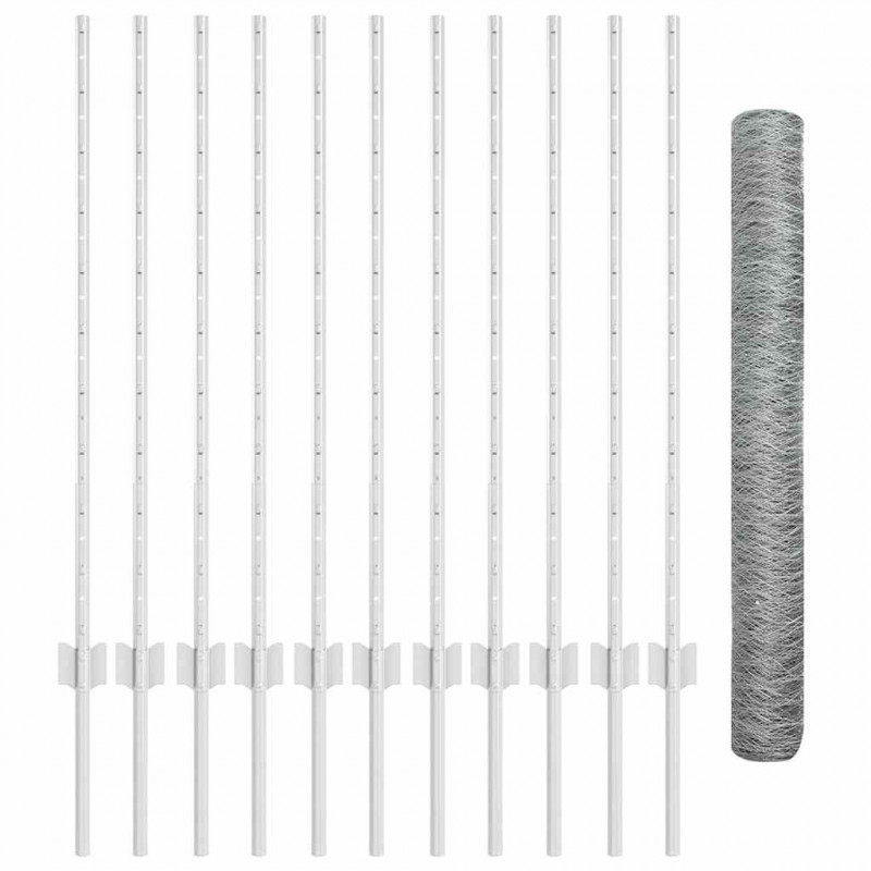 Ogrodzenie z słupkiem Srebrny 1 x 25 m Stal