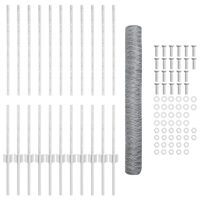 Ogrodzenie z słupkiem Srebrny 1 x 25 m Stal