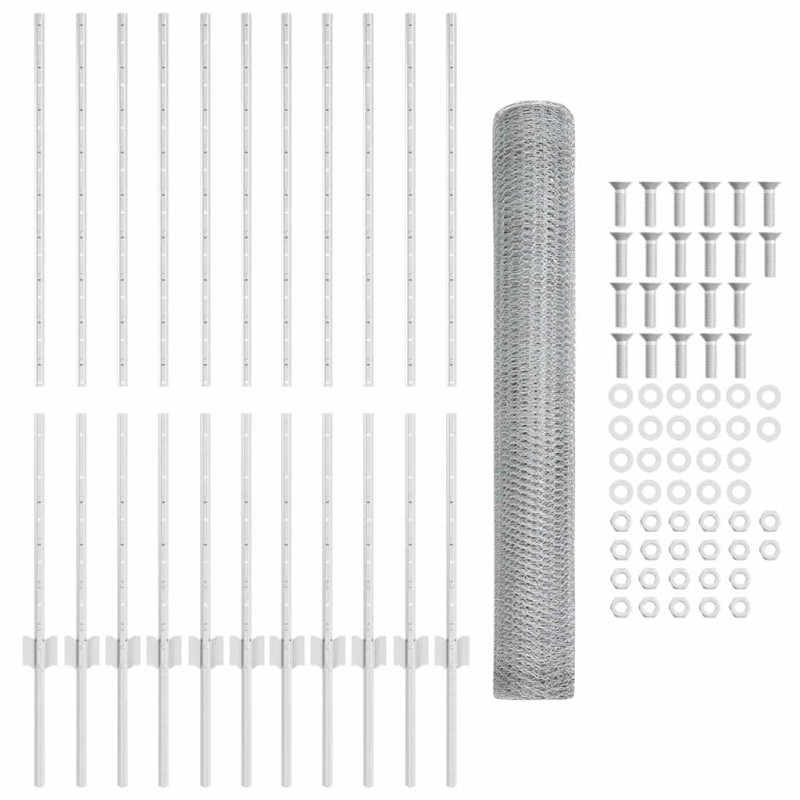 Ogrodzenie z słupkiem Srebrny 1,2 x 25 m Stal