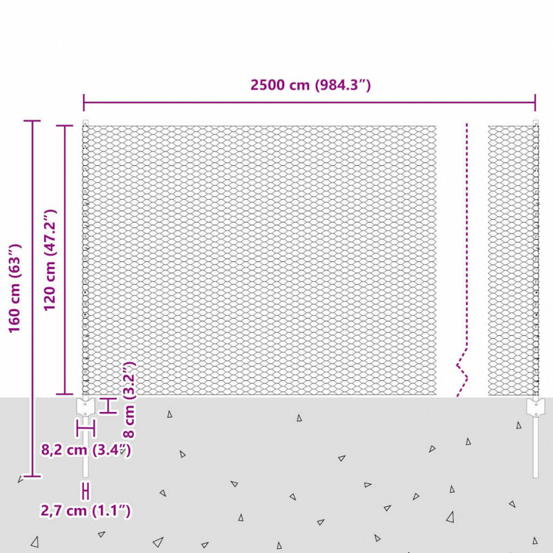 Ogrodzenie z słupkiem Srebrny 1,2 x 25 m Stal