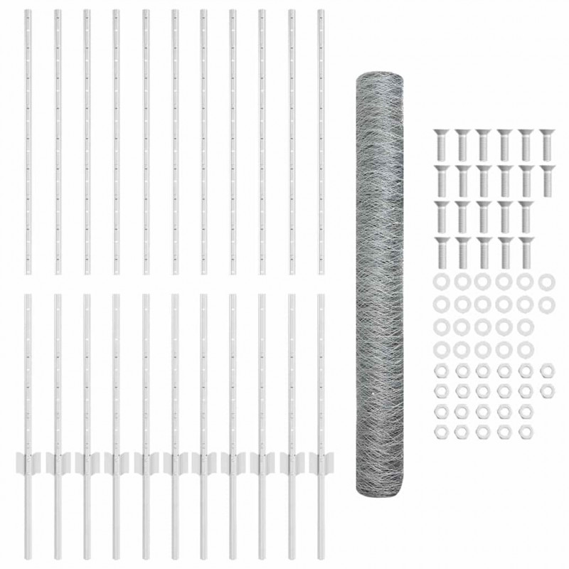 Ogrodzenie z słupkiem Srebrny 1,2 x 25 m Stal