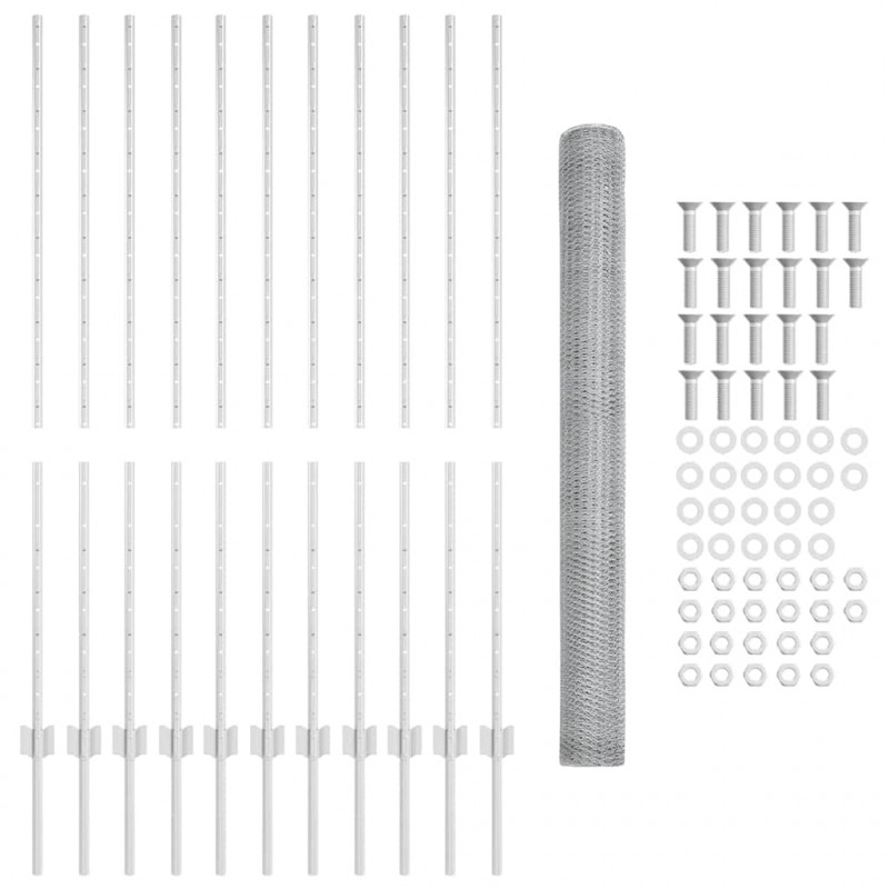 Ogrodzenie z słupkiem Srebrny 1,4 x 25 m Stal