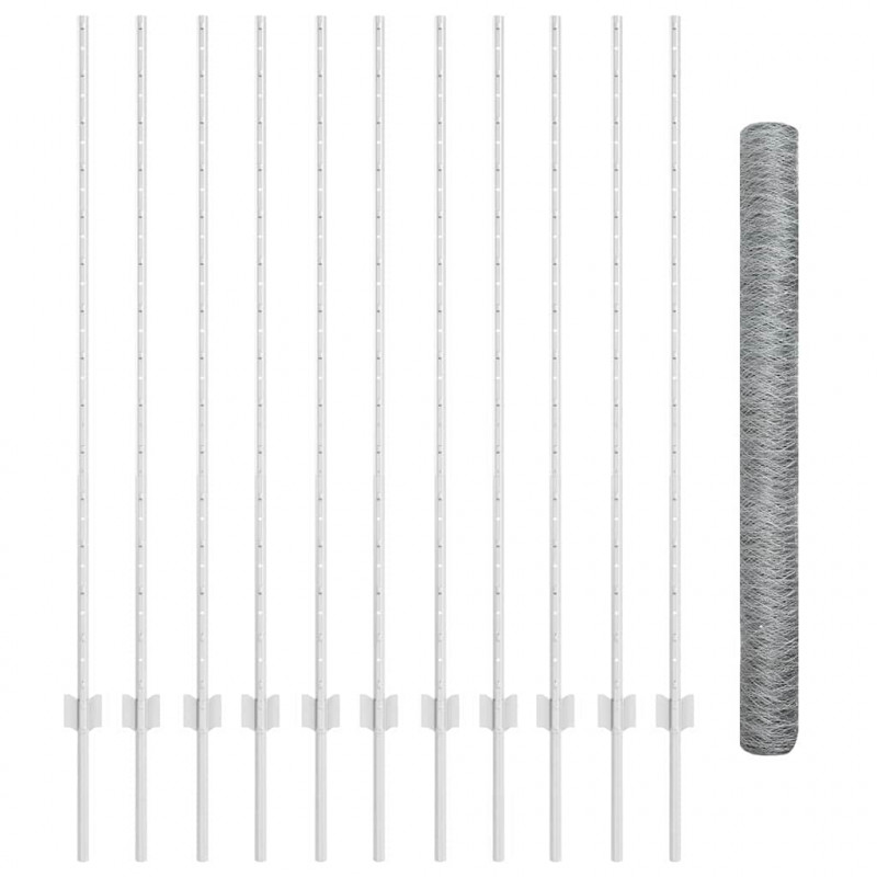 Ogrodzenie z słupkiem Srebrny 1,4 x 25 m Stal