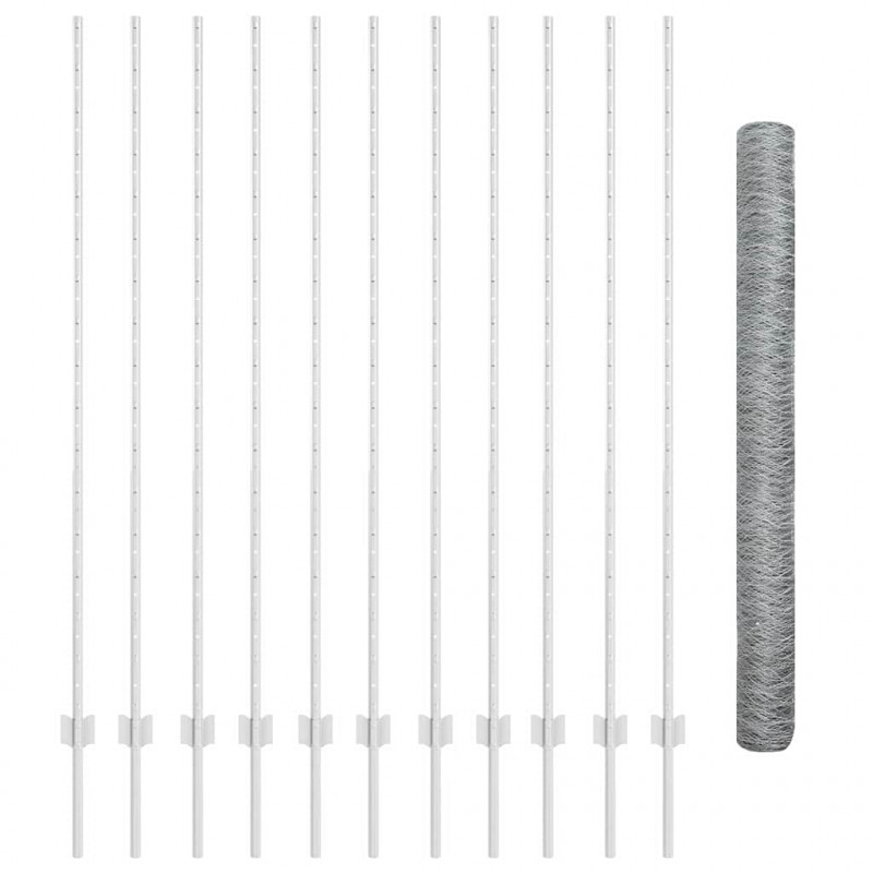 Ogrodzenie z słupkiem Srebrny 1,5 x 25 m Stal
