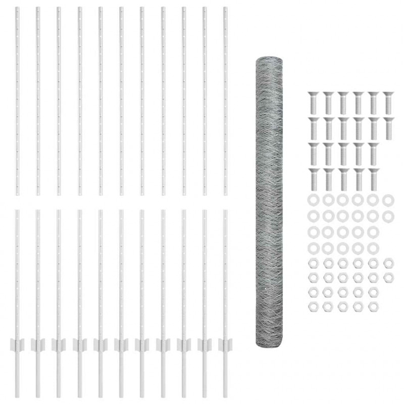 Ogrodzenie z słupkiem Srebrny 1,5 x 25 m Stal