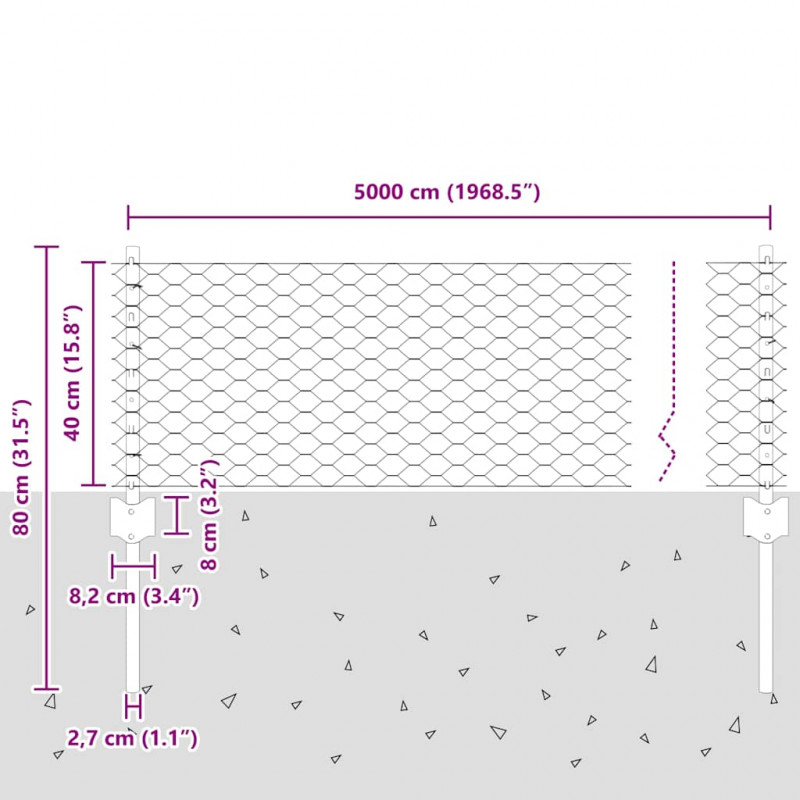 Ogrodzenie z słupkiem Srebrny 0,4 x 50 m Stal