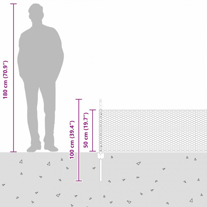 Ogrodzenie z słupkiem Srebrny 0,5 x 50 m Stal