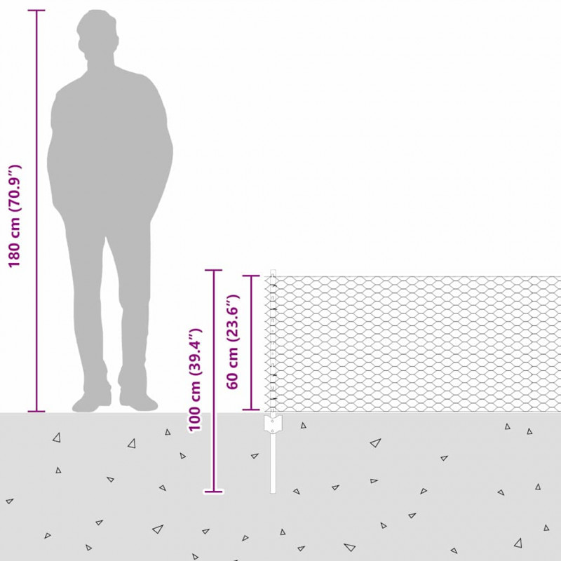 Ogrodzenie z słupkiem Srebrny 0,6 x 50 m Stal