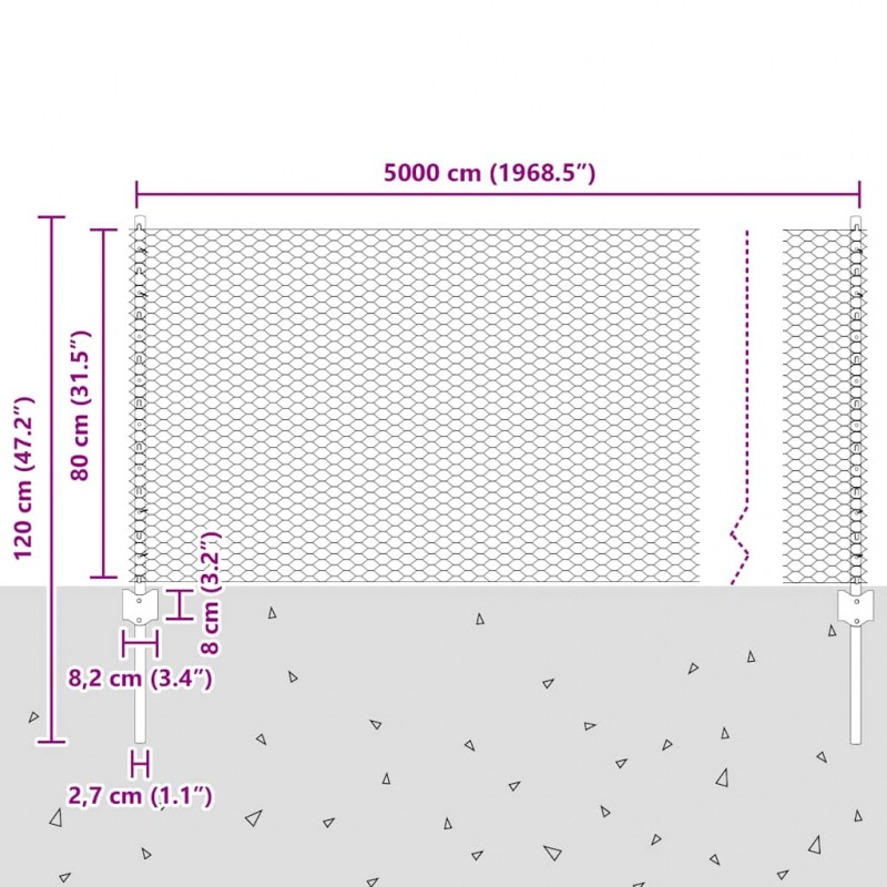 Ogrodzenie z słupkiem Srebrny 0,8 x 50 m Stal