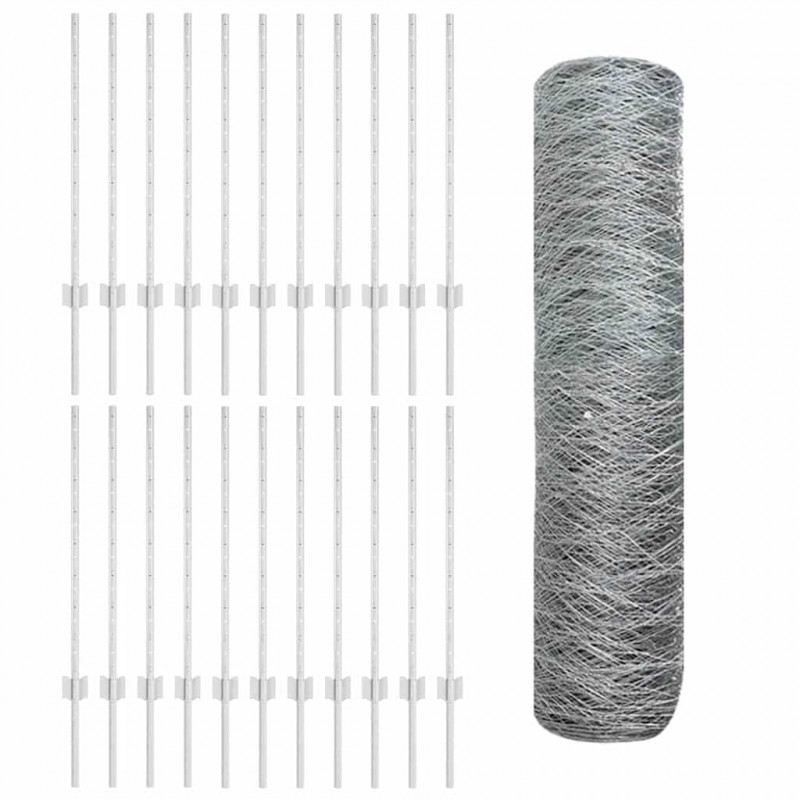 Ogrodzenie z słupkiem Srebrny 0,8 x 50 m Stal