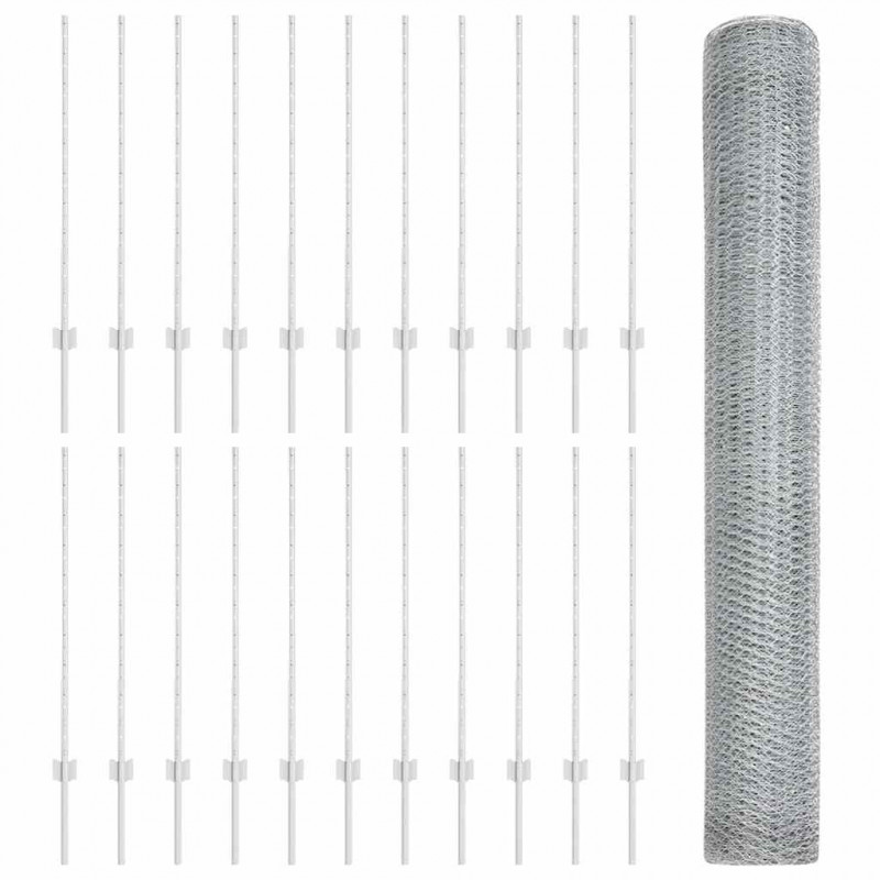 Ogrodzenie z słupkiem Srebrny 1 x 50 m Stal