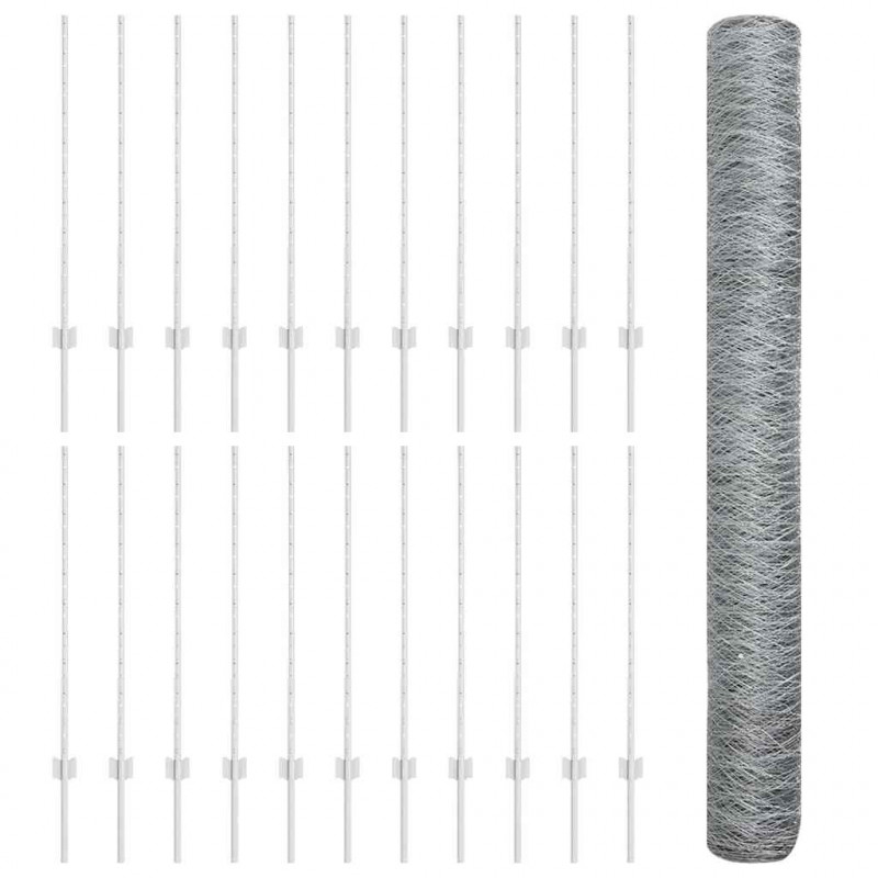 Ogrodzenie z słupkiem Srebrny 1 x 50 m Stal