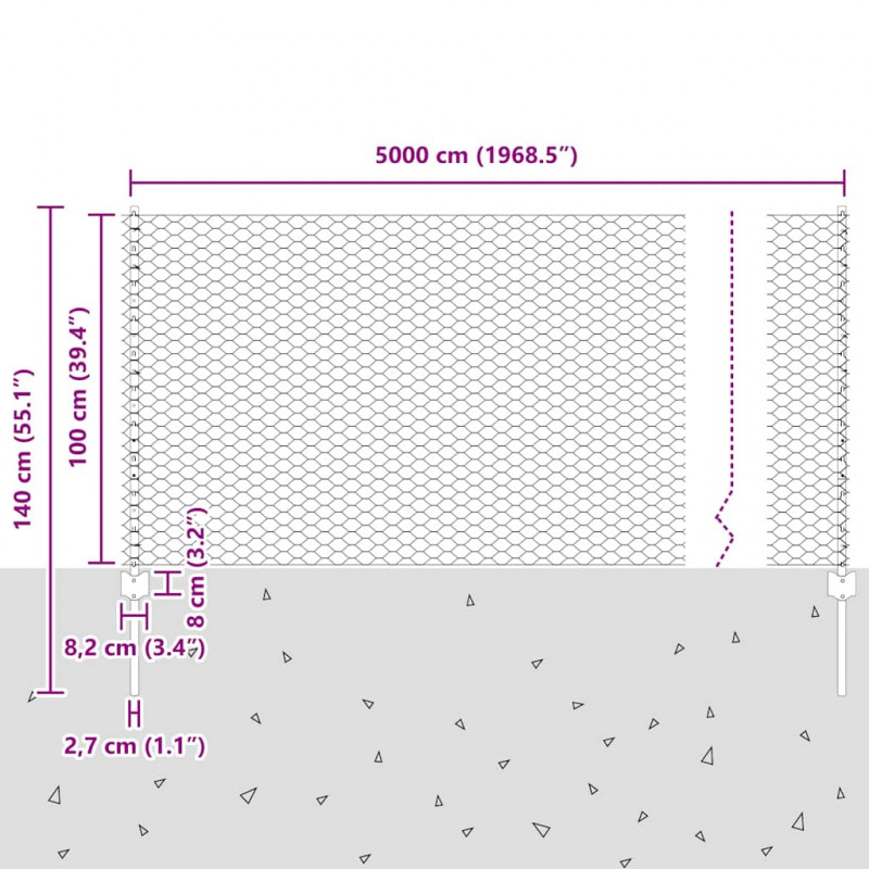 Ogrodzenie z słupkiem Srebrny 1 x 50 m Stal