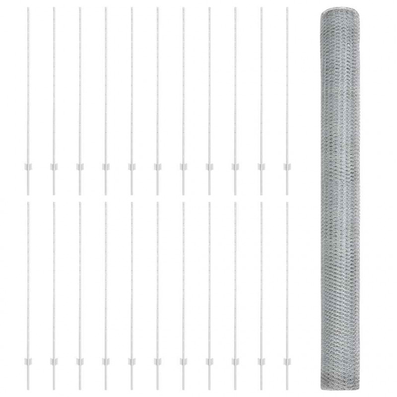 Ogrodzenie z słupkiem Srebrny 1,5 x 50 m Stal