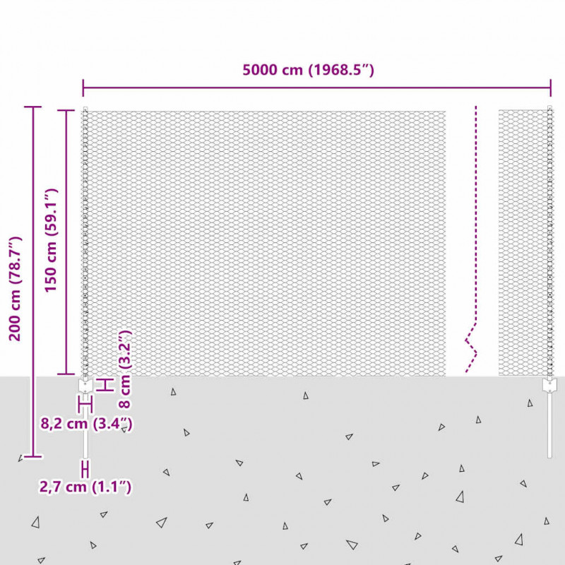 Ogrodzenie z słupkiem Srebrny 1,5 x 50 m Stal