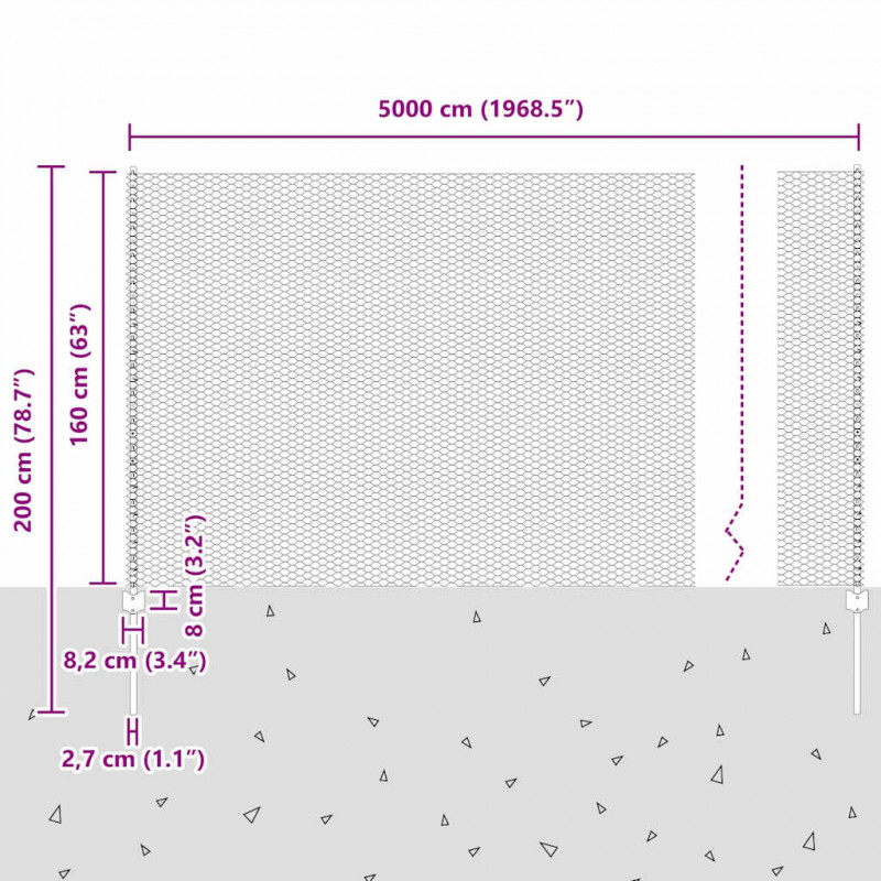 Ogrodzenie z słupkiem Srebrny 1,6 x 50 m Stal