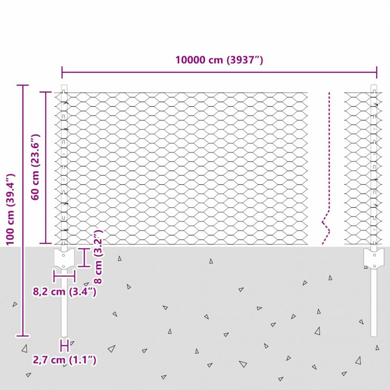 Ogrodzenie z słupkiem Srebrny 0,6 x 100 m Stal