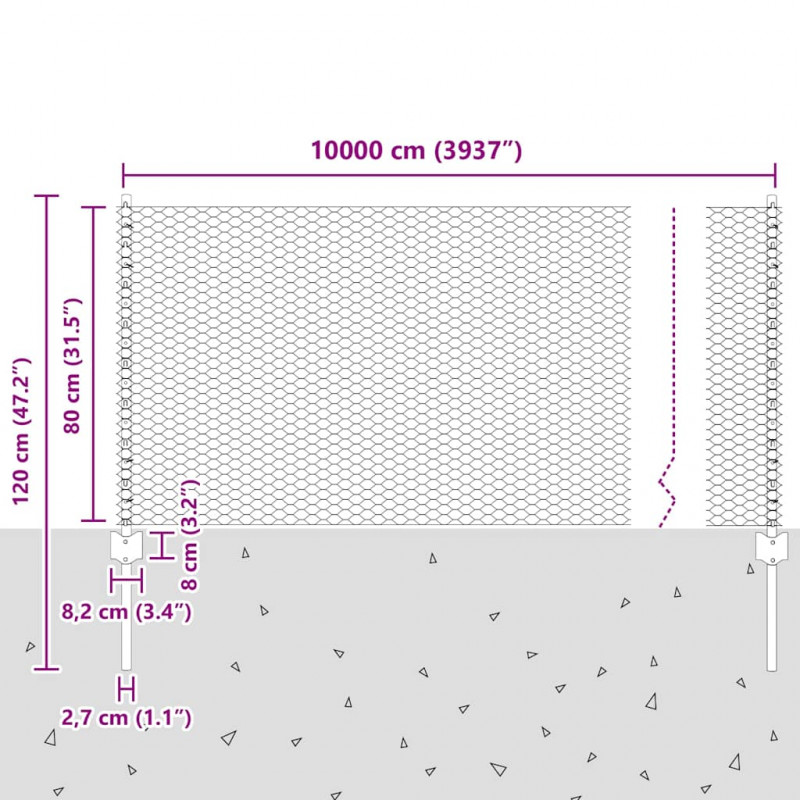 Ogrodzenie z słupkiem Srebrny 0,8 x 100 m Stal