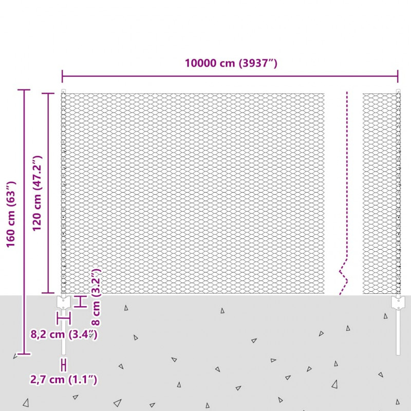 Ogrodzenie z słupkiem Srebrny 1,2 x 100 m Stal